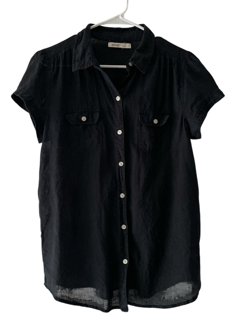 Old Navy black linen button up top